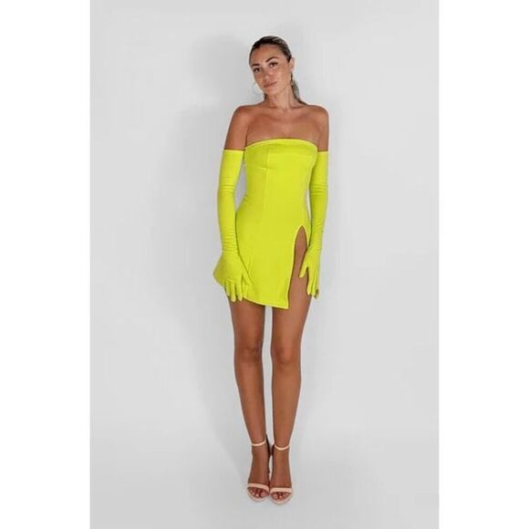 NWT Miscreants London Cupid Mini Dress W/Slit & Gloves In Green UK 6 US 2 - Picture 1 of 14